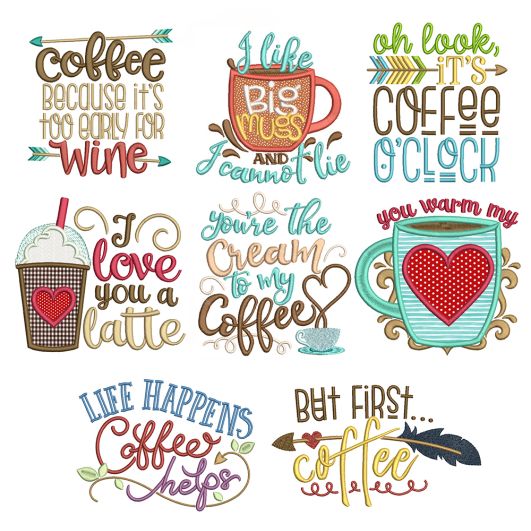 Coffee Word Art Set 2 Machine Embroidery Designs by JuJu
