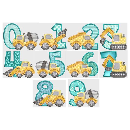 Construction Applique Numbers Machine Embroidery Designs by JuJu 