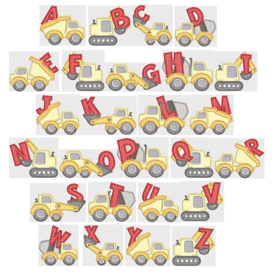 Construction Zone Alphabet | Machine Embroidery Designs by JuJu