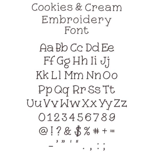 Cookies and Cream Font Digital Embroidery Machine Designs by JuJu