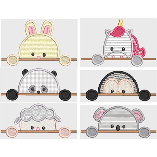 Cute Peeker Animals 1 Applique Machine Embroidery Designs by JuJu 