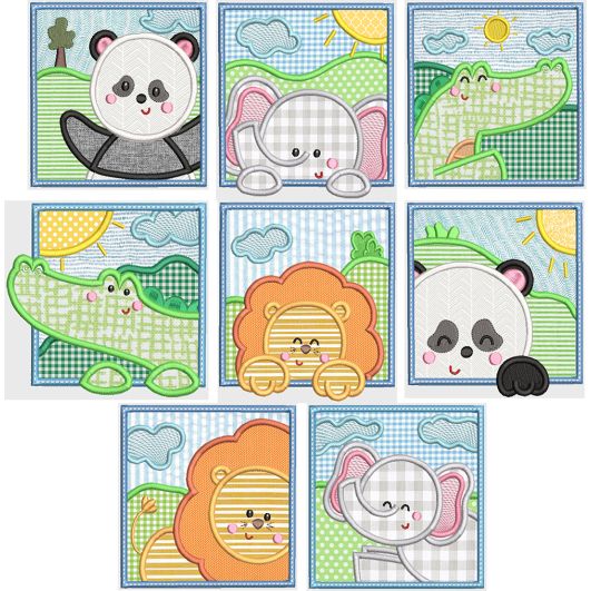 Cute Animal Squares 2 Digital Embroidery Designs by JuJu