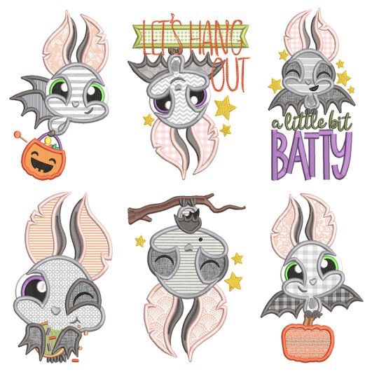Cute Bats Halloween Applique Machine Embroidery Designs by JuJu 