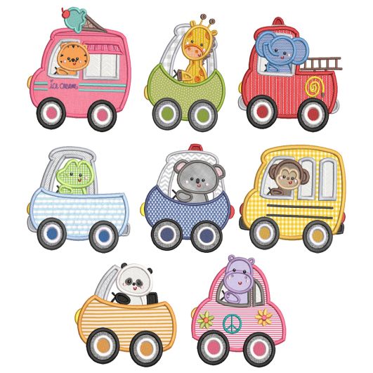 Cute Chunky Animals Cars Machine Embroidery Designs by JuJu