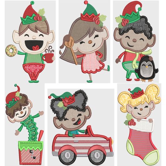 Cute Christmas Elves Digital Embroidery Designs by JuJu
