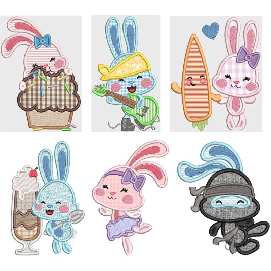 Cute Easter Bunnies Applique | Machine Embroidery Designs by JuJu