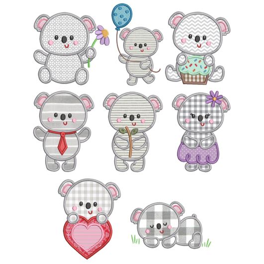 Cute Koalas Applique Machine Embroidery Designs by JuJu 
