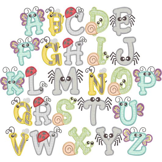 Cute Little Bug Alphabet | Machine Embroidery Designs by JuJu