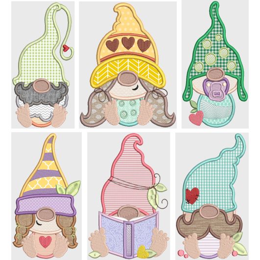 Cute Loveable Gnomes Applique Machine Embroidery Designs by JuJu 
