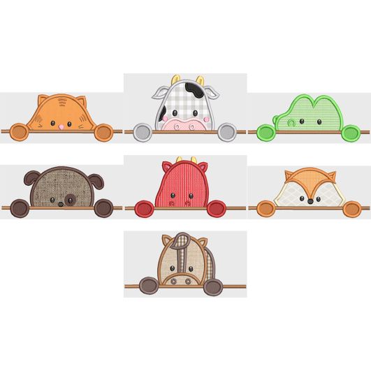 Cute Peeker Animals 2 Applique Machine Embroidery Designs by JuJu 