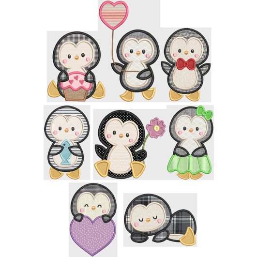 Cute Penguins Applique Machine Embroidery Designs by JuJu

