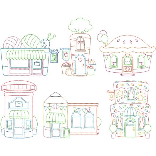 Cute Shops 2 Machine Embroidery Designs by JuJu