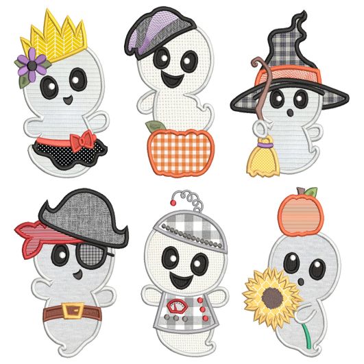 Cute Spooky Ghosts Applique Machine Embroidery Designs by JuJu 
