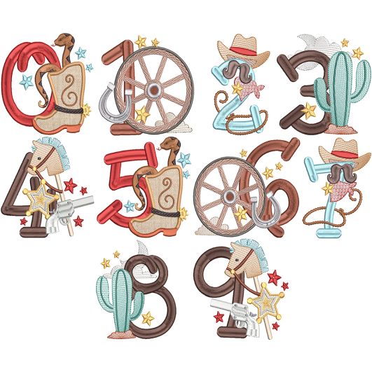 Cute Western Numbers Digital Embroidery Machine Designs by JuJu