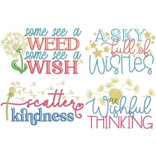 Dandelion Wishes Word Art | Machine Embroidery Designs by JuJu