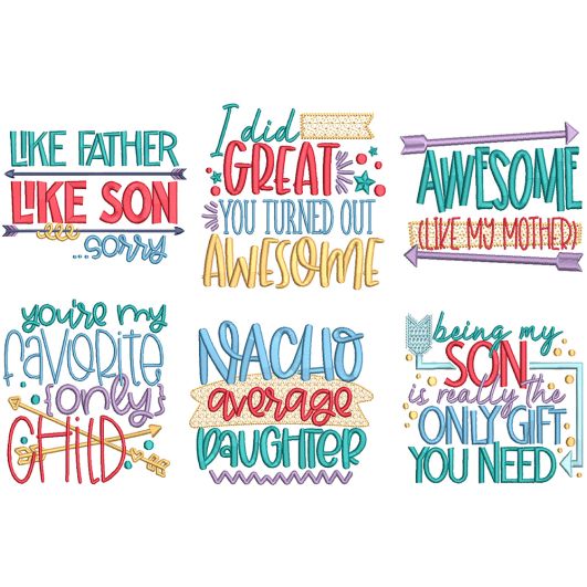 Daughter Son Word Art | Machine Embroidery Designs by JuJu
