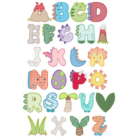 Dino Applique Alphabet Machine Embroidery Designs By JuJu