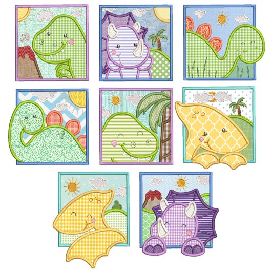 Dino Squares Applique Machine Embroidery Designs By JuJu