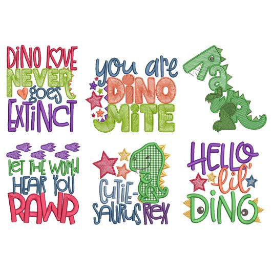 Dino Word Art Machine Embroidery Designs by JuJu
