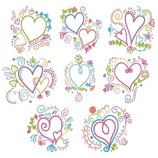 Doodle Hearts Filled Stitch Machine Embroidery Designs By JuJu