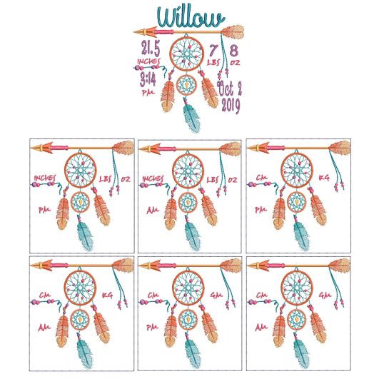 Dreamcatcher Birth Announcement Template Machine Embroidery Designs by JuJu