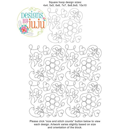 Bumblebee Honeycomb Hearts End-to-End Quilting | Machine Embroidery Designs by JuJu