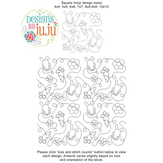Bunnies Carrots and Flowers End-to-End Quilting | Machine Embroidery Designs by JuJu 
