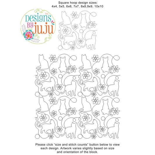 Cats and Flowers End-to-End Quilting Design | Machine Embroidery Designs by JuJu