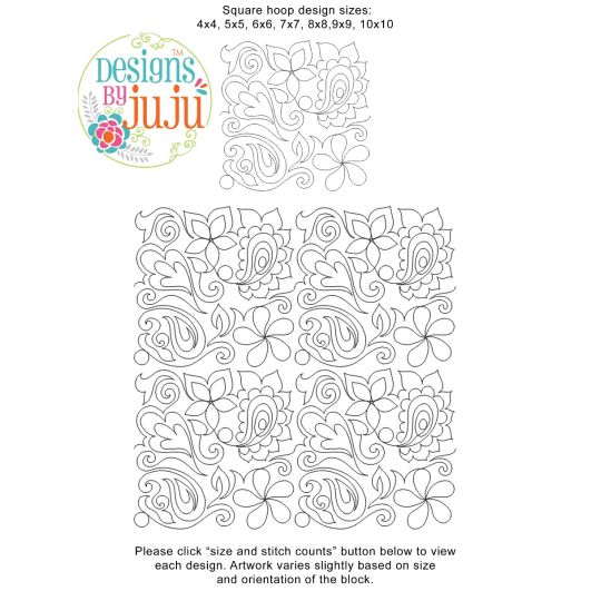 Flower Power Paisley 1 End-to-End Quilting Embroidery Design | Machine Embroidery Designs by JuJu