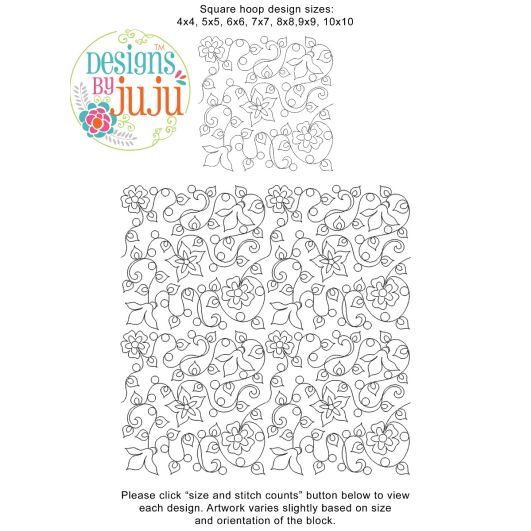 Flowers Leaves Curls Dots End-to-End Quilting Design | Machine Embroidery Designs by JuJu