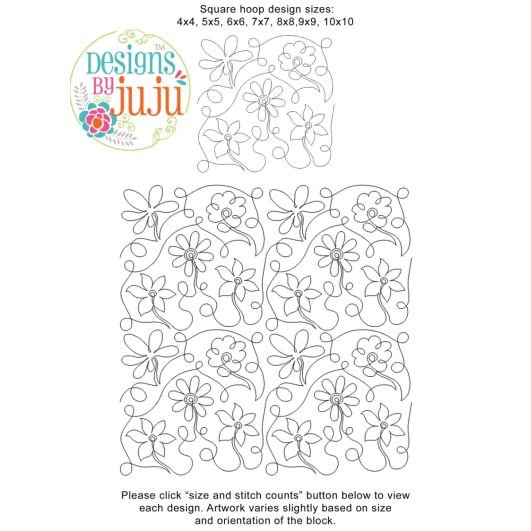 Flowers With Stems End-to-End Quilting Design | Machine Embroidery Designs by JuJu