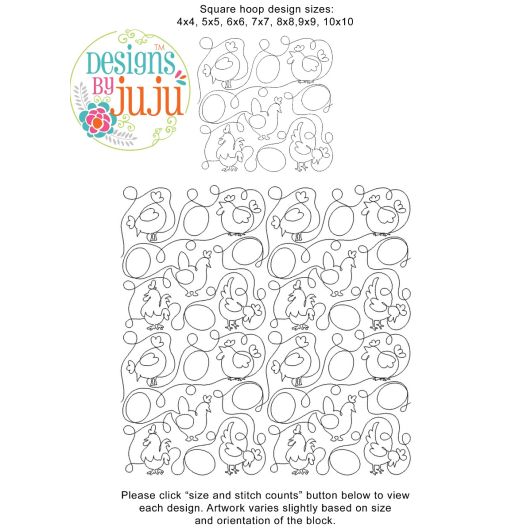 Hens And Eggs End-to-End Quilting Embroidery Design | Machine Embroidery Designs by JuJu