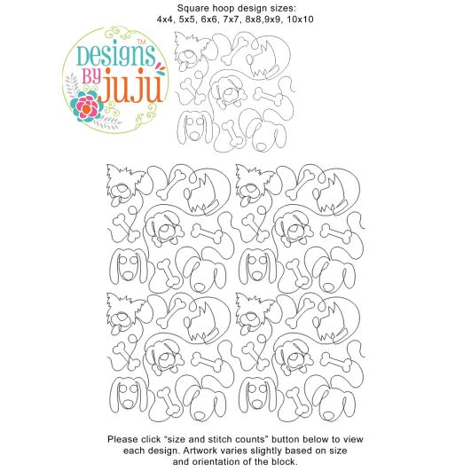 Puppy Faces Bones End to End Quilting Design | Machine Embroidery Designs by JuJu