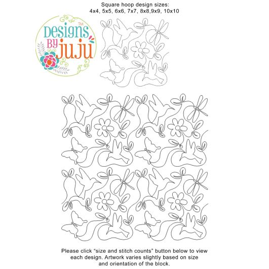 Simple Hummingbird Butterfly Dragonfly End-to-End Quilting | Machine Embroidery Designs by JuJu