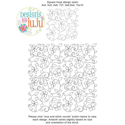 Vine with Simple Flowers Leaves Swirls End-to-End Quilting Design | Machine Embroidery Designs by JuJu