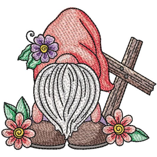 Easter Gnome Cross | Machine Embroidery Designs by JuJu