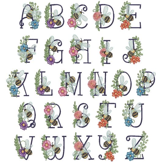 Elegant Bee Alphabet | Machine Embroidery Designs by JuJu