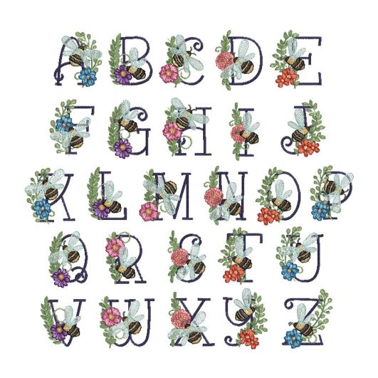                                  Elegant Bee Alphabet | Machine Embroidery Designs by JuJu
                            
