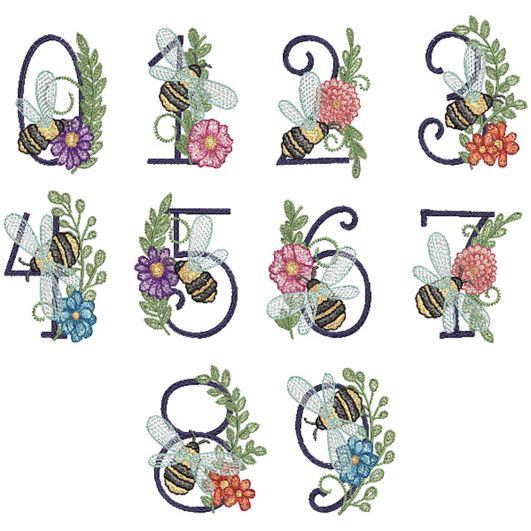 Elegant Bee Numbers | Machine Embroidery Designs by JuJu