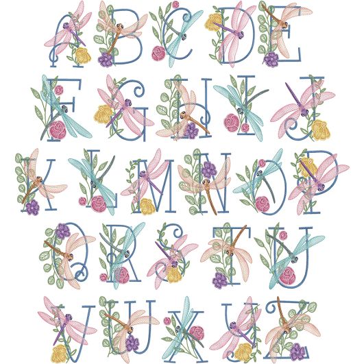 Elegant Dragonfly Alphabet | Machine Embroidery Designs by JuJu