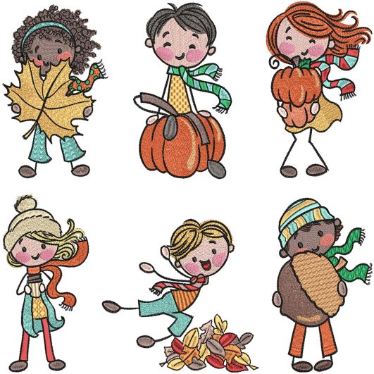 Fall Stix People | Machine Embroidery Designs by JuJu