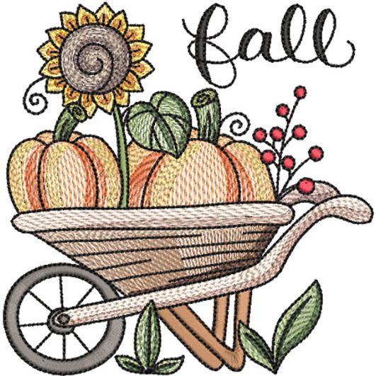 Fall Wheelbarrow Sketch | Machine Embroidery Designs by JuJu	