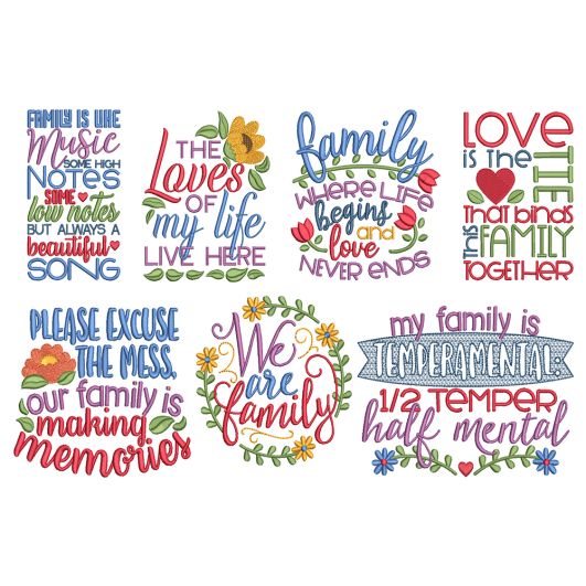 Family Word Art 3 Machine Embroidery Designs By JuJu
