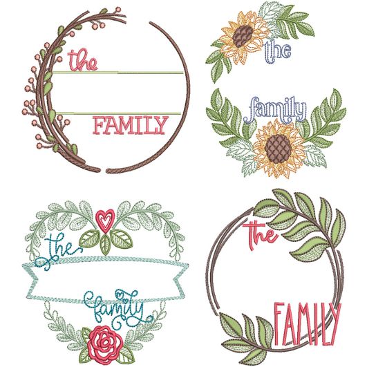 Family Wreaths 1 | Machine Embroidery Designs by JuJu