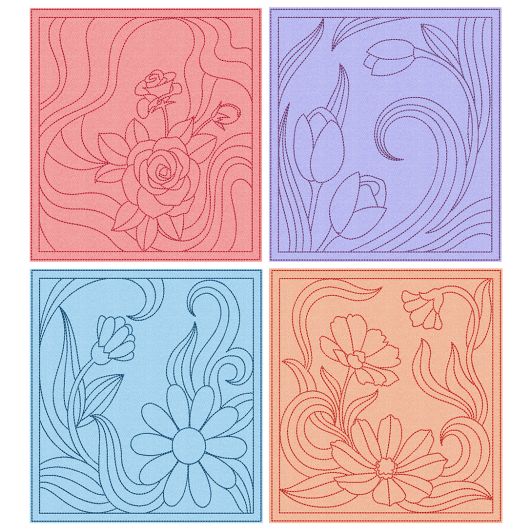Fancy Flowers Quilt Blocks 1 | Machine Embroidery Designs by JuJu