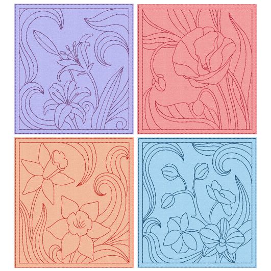 Fancy Flowers Quilt Blocks 2 | Machine Embroidery Designs by JuJu
