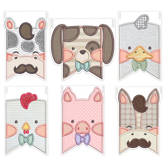Farm Animal Flags Boys Applique Machine Embroidery Designs by JuJu 