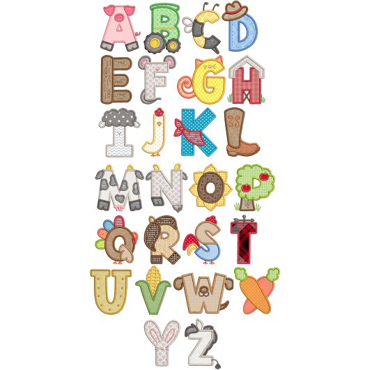 Farm Applique Alphabet Machine Embroidery Designs By JuJu

