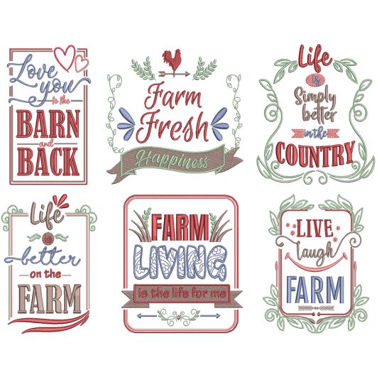 Farm Fresh 6 Machine Embroidery Designs by JuJu