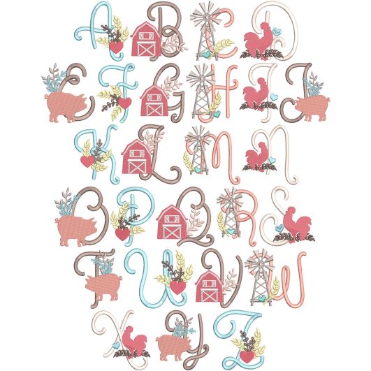 Farmhouse Alphabet | Machine Embroidery Designs by JuJu